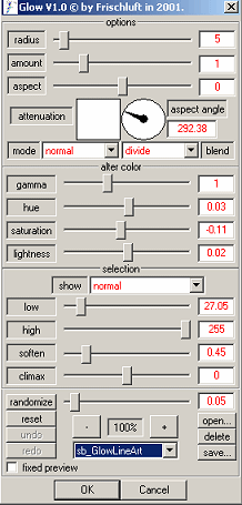 flAIR Glow plugin user interface